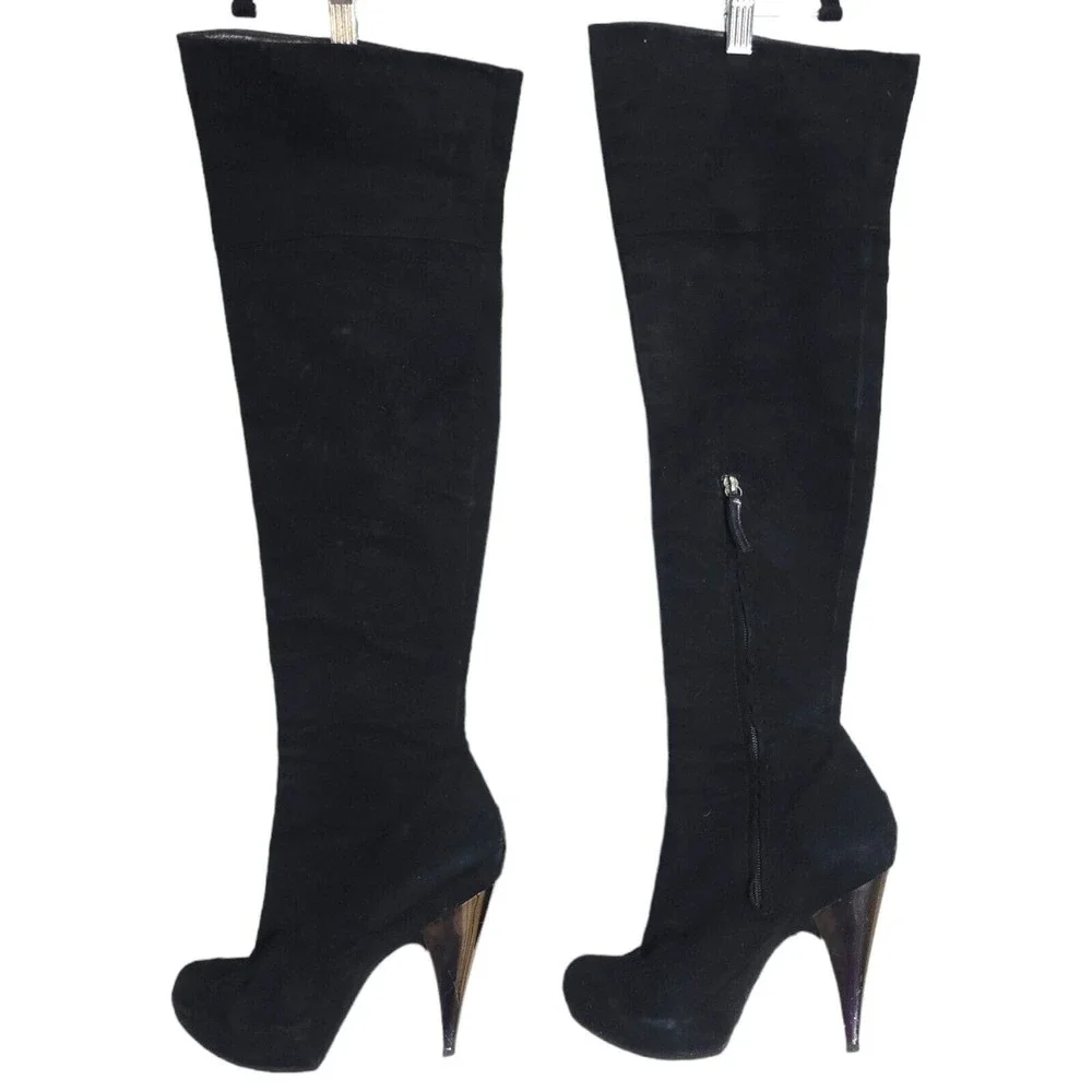 Giuseppe Zanotti Womens Boots OTK Black Suede Leather Thigh High Heel Shoe 40 10 - Picture 2 of 15